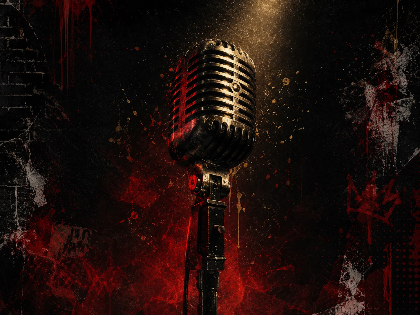 Vintage microphone on a dark stage