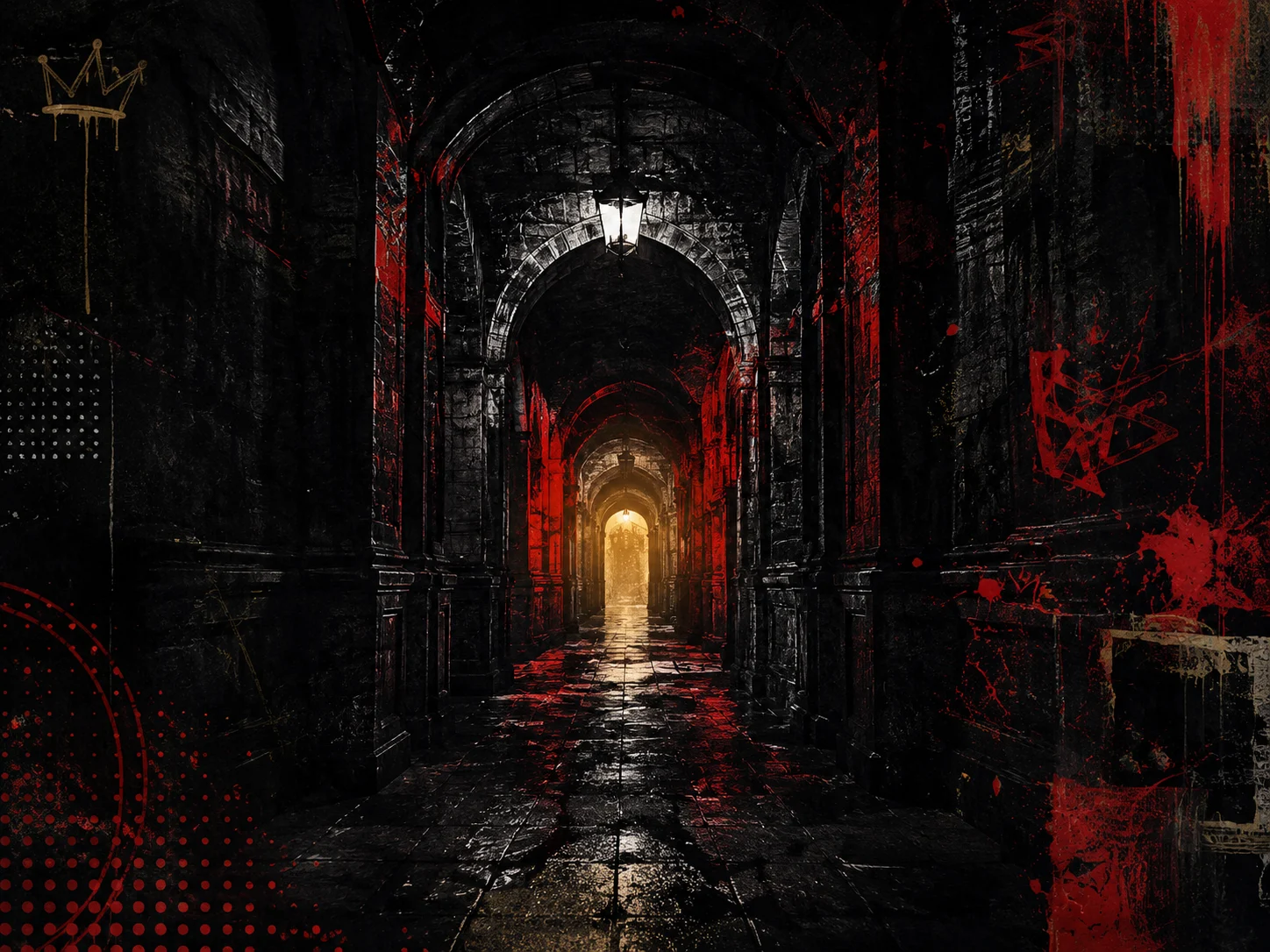 Dark archway with a distant light
